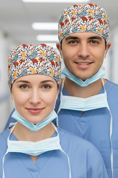 Lion Üniforma Yaprak Desenli Cerrahi Bone Unisex – Likralı Doktor Hemşire Bonesi