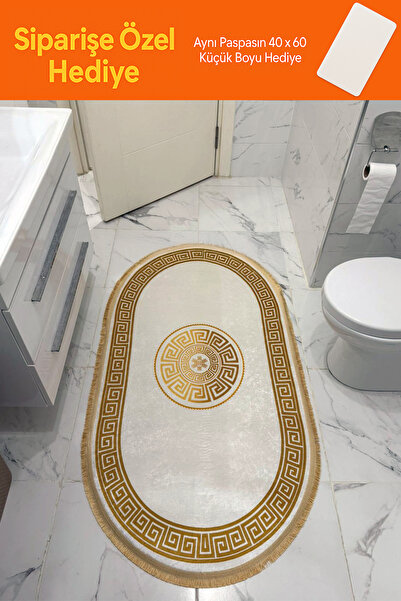 Charmbi سجادة حمام فاخرة كبيرة بنمط يوناني مع شراشيب 80 × 150 سم (مع هدية)