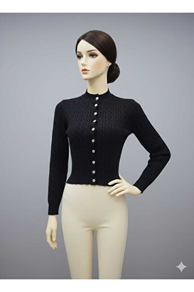 MODA سترة تريكو قصيرة ذات شعر مضفر