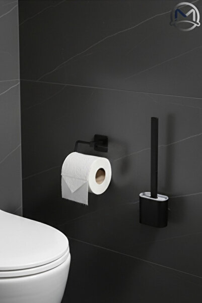 MayCap Adhesive Black Toilet Paper Holder + Toilet Brush Set – No Drilling Required