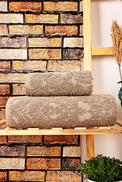Mira Home 2 Piece Jacquard Bath Towel Set Texture Pattern Coffee