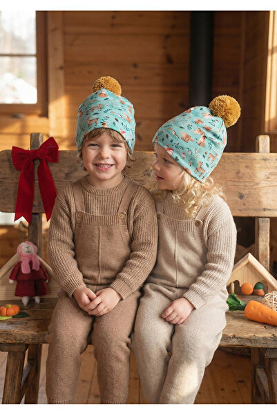 chipiques Beretă unisex albastră cu model de pădure de basm, cu pompon, strat...