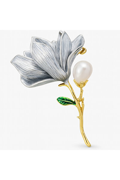 Teo Kadın İnci Detaylı Gold Çiçek Broş