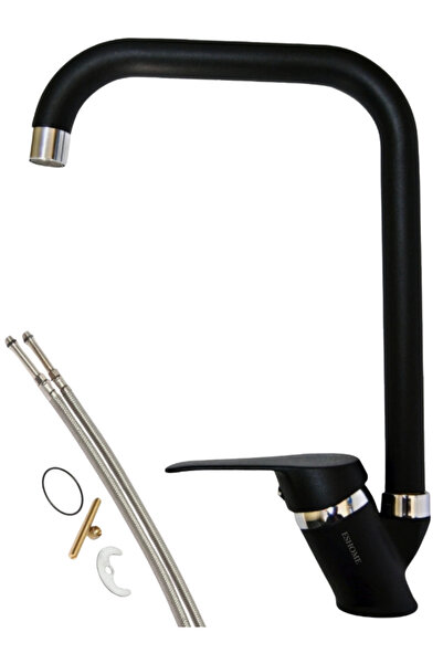 ESHOME صنبور مطبخ بتصميم أنيق من الكروم الأسود مع فوهة زاوية