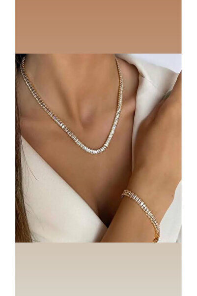 STİL NOKTA Steel Waterway Necklace Bracelet Set Zircon Mıhlama Stone Does Not...