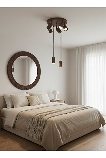 demet habek mylights Kahverengi 7’li Yedili Metal GU10 Led Spot Sarkıt Hareke...