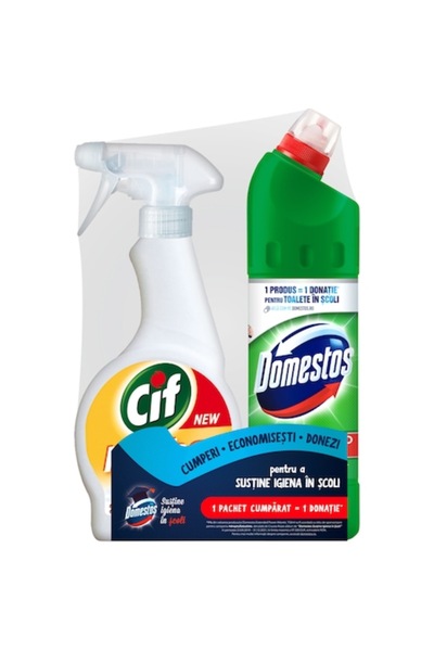 Domestos Pachet de curățare Pine 750 ml + spray de bucătărie Cif 500 ml