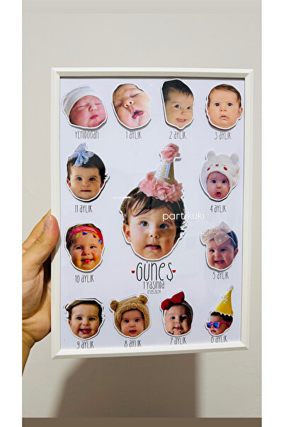partikuki Kişiye Özel 1 Yaş Panosu İlk Yıl Anı Tablo 12 Aylık Bebek Gelişim Fotoğraf Çerçevesi