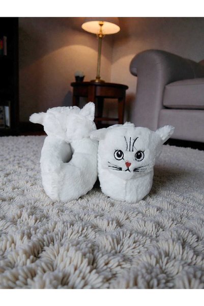 Migenty Kedi Panduf Ev Botu Çocuk Tuylu Peluş Yumuşak Kaymaz Tabanlı Hayvan Figürlü