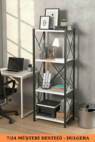DULGERA Fourty 4 Raflı Metal Dar Tekli Kitaplık | Dekoratif Ofis Salon Rafı 1...