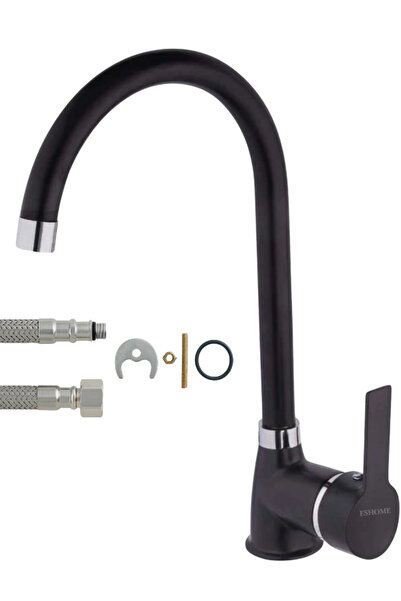 ESHOME صنبور حوض المطبخ من الكروم الأسود بتصميم أنيق