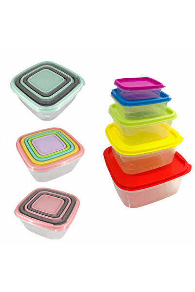 First Choice Plastic Food Containers 5/set with Colored Lids, Max 20×10cm, Various Sizes
