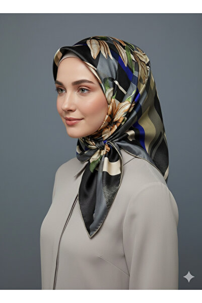 Levidor وشاح كريستالي أسود - بني كاكي بمظهر حريري 90×90 - تصميم أنيق غير قابل...