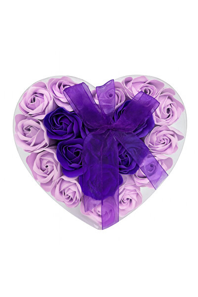 OEM Luxury Heart with Purple and Lilac Soap Roses, Transparent Box with Bow, 17X17CM