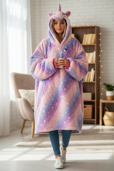 Star Fashion Hanorac stil patura cocolino groasa, cu maneci lungi si gluga, m...