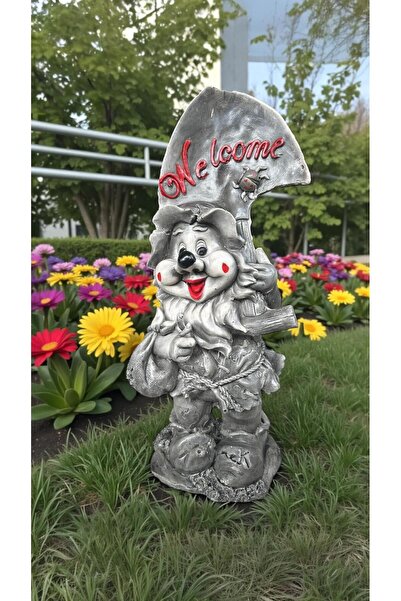 libre design Dekoratif 70cm Büyük Boy Gri Welcome Cüce Ev Balkon Bahçe Kapı Ö...