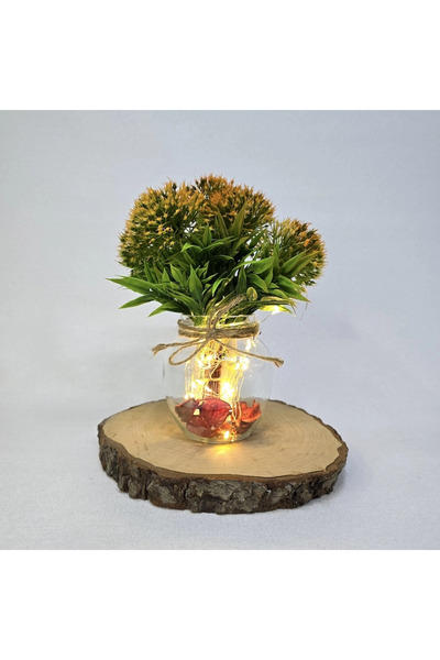 STDEKOR مزهرية زخرفية مع زهور الهندباء البرتقالية وإضاءة LED