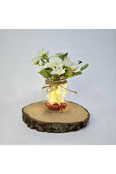 STDEKOR مزهرية زخرفية مع زهور الأقحوان البيضاء وإضاءة LED