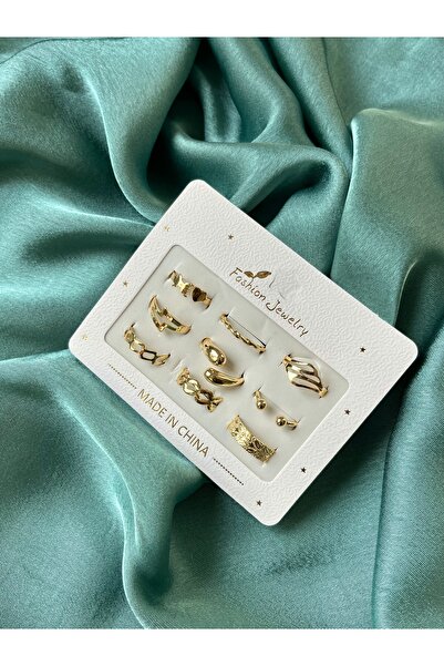 D&Z ACCESSORİES مجموعة خواتم ميدي مكونة من 9 قطع بلون ذهبي مستوحى من الطراز ا...