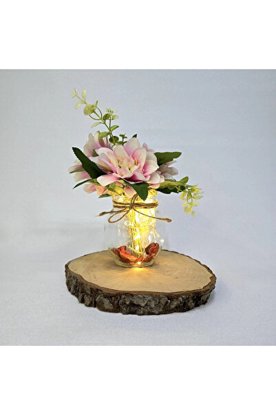 STDEKOR مزهرية زخرفية مع زهور الماغنوليا الوردية وإضاءة LED