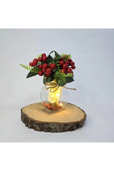 STDEKOR مزهرية زخرفية مع زهور كوكينا حمراء وإضاءة LED