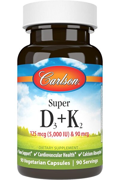 Carlson - Super D3 + K2, 125 mcg (5000 IU) Vitamin D3, 90 mcg Vitamin K2 (MK-7), 90 Vegetarian Capsu