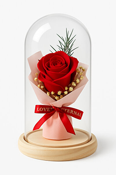 OEM Dome with Artificial Red Rose in Decorative Bouquet 20cm with Gift Bow
