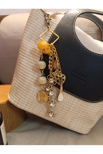 Hippybutik Gold İncili Kristalli Fatma Ana Elli Farklı Obje Saçaklı Abiye Çan...