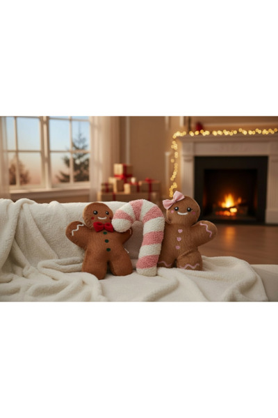 K-LAY 3'lü set 30 cm kurabiye adam ve kız 30 cm pembe baston şeker yılbaşı de...