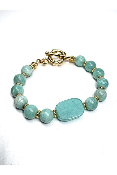 ILGIN DOĞAL TAŞ TAKI Amazonit Taşı Gerçek Altın Kaplama Detaylı Geçmeli Kilit...