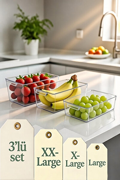 EVONİTA منظم ثلاجة، صندوق تخزين شفاف، مجموعة من 3 قطع، منظم للفواكه والخضروات...