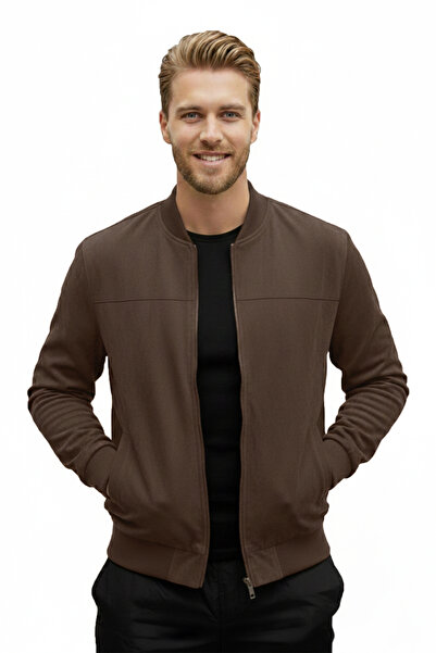 DeepSEA Erkek Koyu Kahve Dar Kesim Likralı Fermuarlı Süet Ceket – Mevsimlik İnce Premium Mont 2504334