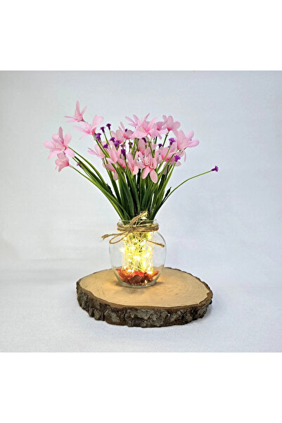 STDEKOR مزهرية زخرفية مع زهور النرجس الوردية وإضاءة LED