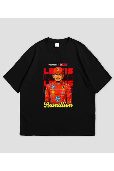 SVART WEAR تي شيرت لويس هاميلتون إكس ون بيس مطبوع قصة فضفاضة للجنسين