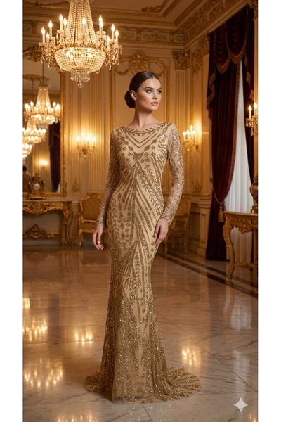 UZER Özel Tasarım Işıltılı taşlı Payetli Gece Elbisesi abiye özel seri Mezuni...