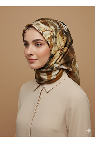 Levidor 90X90 Silk-Look Orange - Brown Crystal Scarf – Non-Slip Twill Stylish...