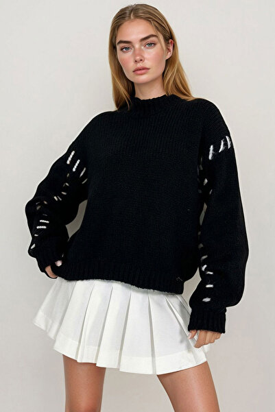 bacc Women's Black Blocky Knit Sweater Bchesq-251132