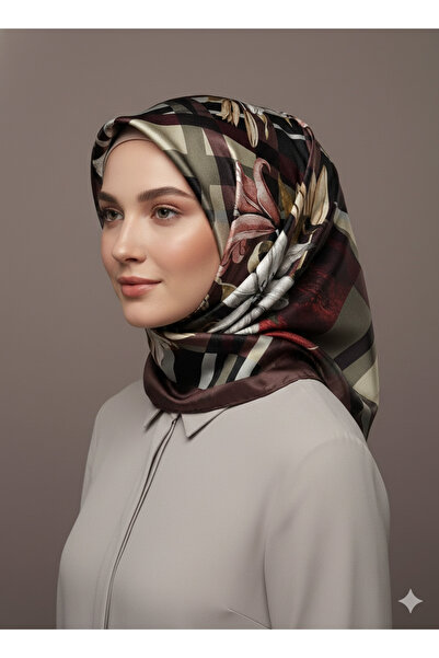 Levidor 90X90 Silk-Look Burgundy Crystal Scarf – Non-Slip Twill Stylish Design