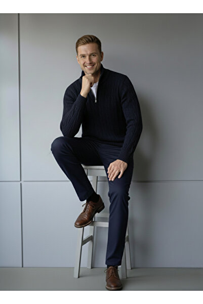 Ewarro Men's Judge Collar Half Zipper Hair Knitwear Sweater