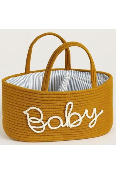 Generic Stylish Mustard Baby Organizer Basket with Cotton Ropes