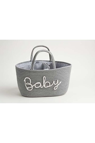 Generic Elegant Gray Baby Organizer Basket with Cotton Ropes