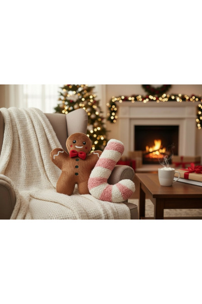 K-LAY 2'li set 30 cm kurabiye adam 30 cm pembe dokulu kumaş baston şeker yılb...