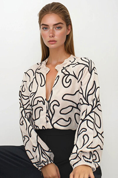 bacc Women's Beige Cordone Embroidered Premium Woven Shirt Bchesq-251149