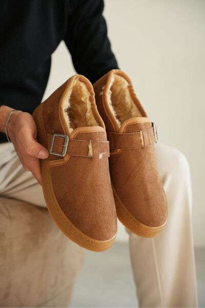 Adım Dünyası Men's Fleece-Lined Buckle Winter Casual Shoes Warm – Non-Slip Sole