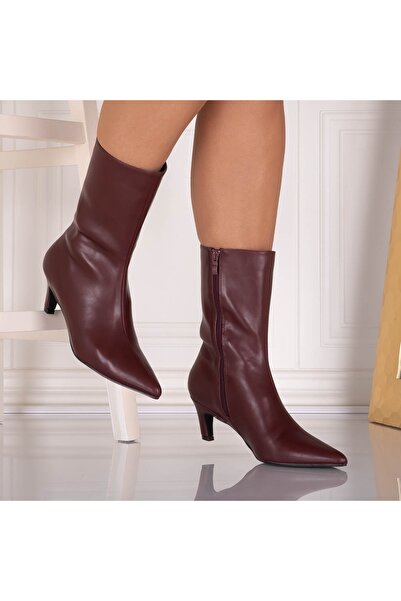 Botinelli Ghete de damă din piele, culoare vișinie, Loretta, 38