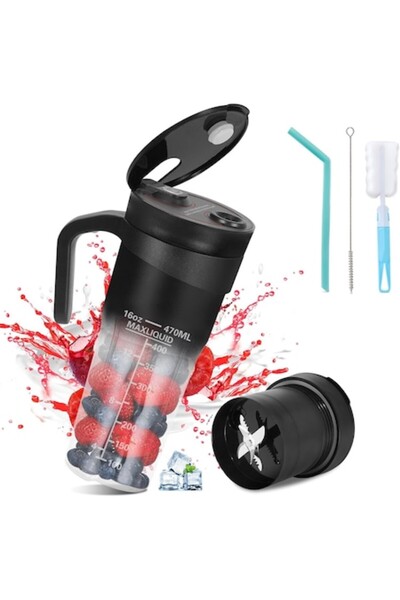 NEXTWAVE Mini blender portabil NextWave™, 6 lame 3D, 470 ml, baterie 4000 mAh, autocuratare, negru