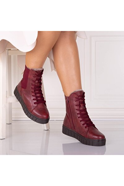 Botinelli Women's Burgundy Faux Leather Fur Boots Jameria, 36