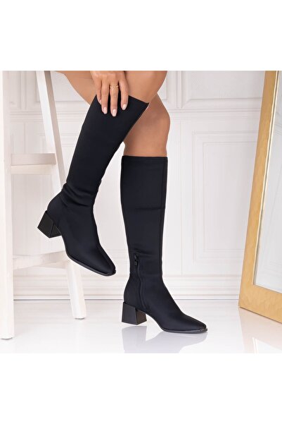 Botinelli Women's Black Heeled Boots in Textl Novella, 40