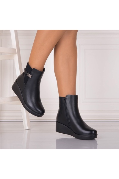 Botinelli Ghete damă negre din piele, cu blană, Agustina, mărimea 36