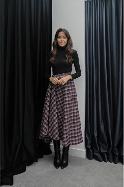 Havoş Fusta lungă în carouri Donkin bordeaux